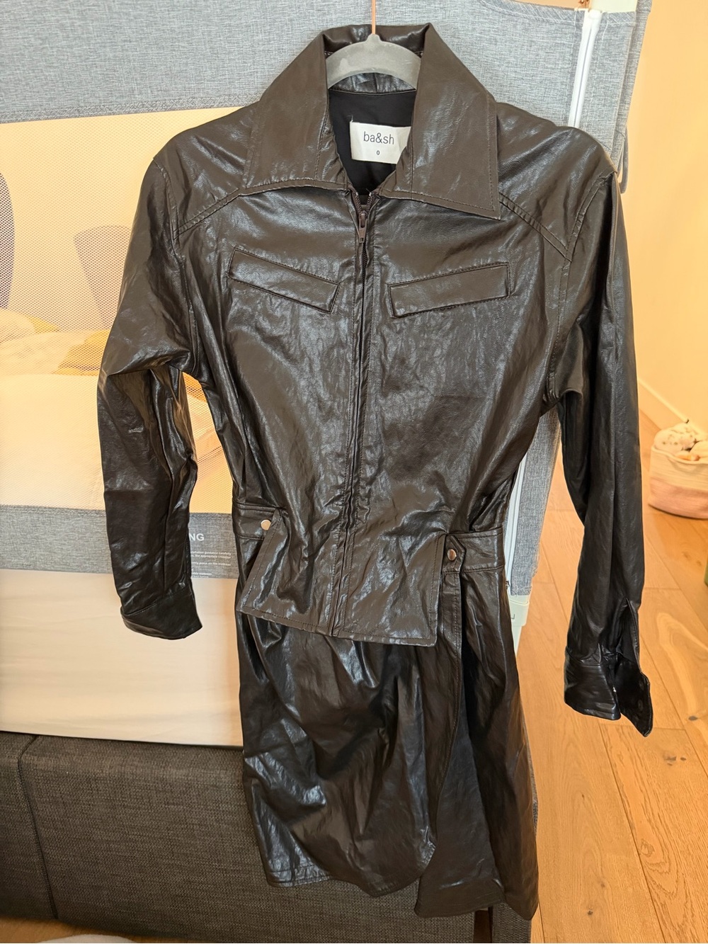ba&sh Brown Faux Leather Zip Jacket